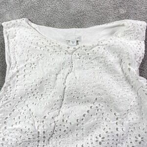 J Jill White Eyelet Sleeveless Knit Tank Dress, Women's Size XL Cottagecore Barn